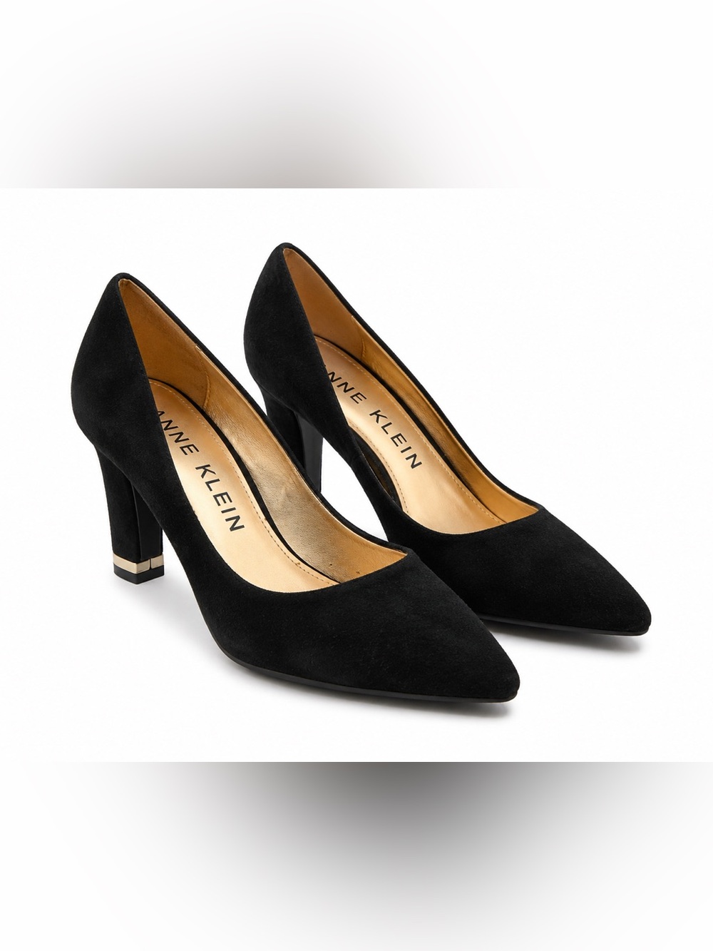 Anne Klein Black Suede Pointed Toe Pumps Silver Accent Heel Women's Size 8